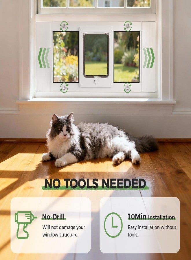 Slevoo Cat Door for Window, Adjustable Width of 32"-36", 4 Secure Lock Modes and Tool-Free Install, Aluminum Frame and High-Transparency Glass Window Pet Door, Suitable for Most Cats & Small Dogs - Image 4
